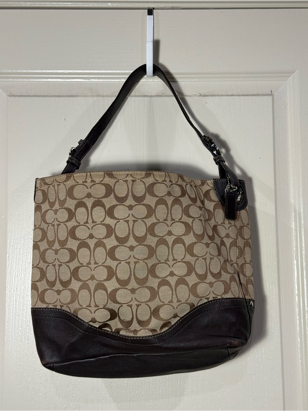 Coach Signature Brown Purse Medium Hobo Slouch Bag Canvas Leather Vtg Y2K F13011
